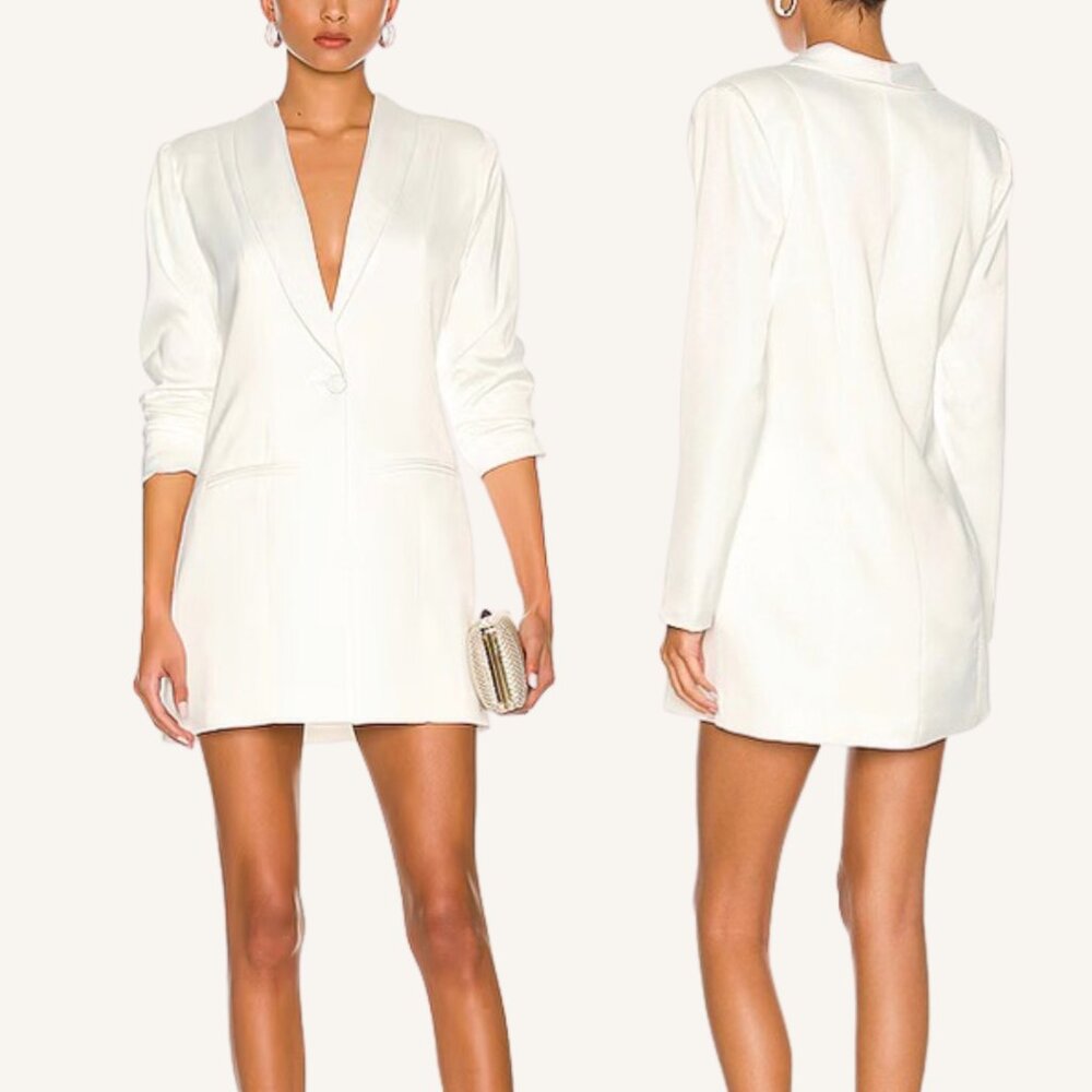 NONchalant Label Dina Blazer Mini Dress SMALL Satin Off White Ivory Revolve $550
